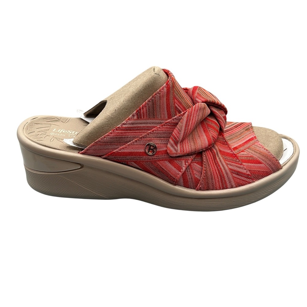 LifeStride Smile Slide Sandals Women's 9W,Coral Fabric Knotted,  Bzees AirStep